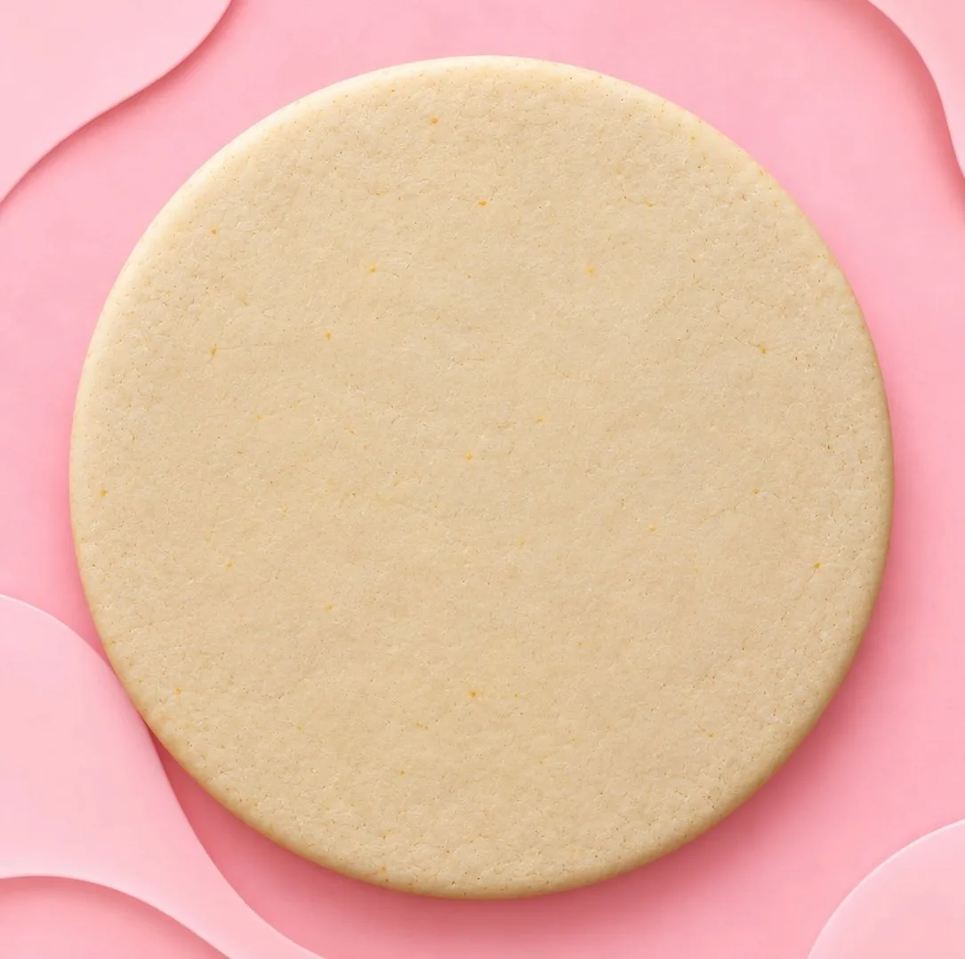 Plain round sugar cookie on a pink background