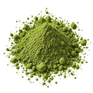 Bright yellow-green powder or particle cluster with irregular, textured surface on black background
